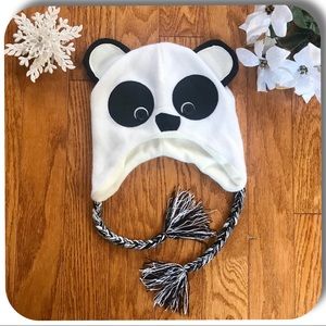 Panda Bear Knit Hat with Ear Flaps & Tassels
